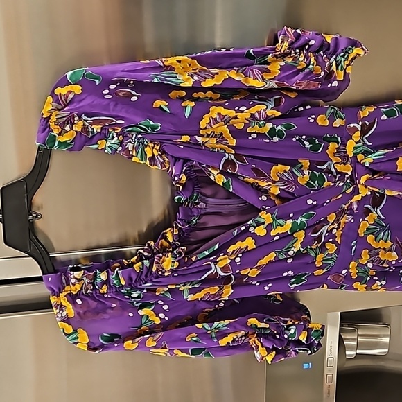 💕SALONI💕 Olivia Floral Printed Silk Midi Dress ~ Violet Sweetpeas US 4 - Picture 14 of 16